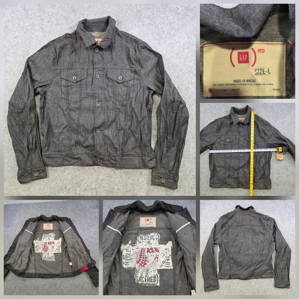 Gap (RED) Rigid Denim Jacket Mens Large Gray Cotton Button Front Trucker Unlined